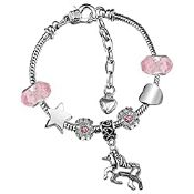 RRP £7.99 Girls Magical Unicorn Sparkly Pink Crystal Charm Bracelet