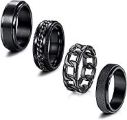 RRP £13.01 MILACOLATO 4Pcs Black Stainless Steel Fidget Band Rings