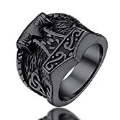 RRP £13.72 Punk Viking Rings for Teen Boys Black Plated Mjolnir