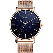 RRP £30.02 BUREI Men's Minimalist Quartz Watch Elegant Rosegold