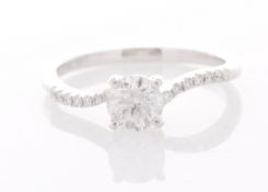 18ct White Gold Single Stone Prong Set With Stone Set Shoulders Diamond Ring (0.64) 0.73 Carats -