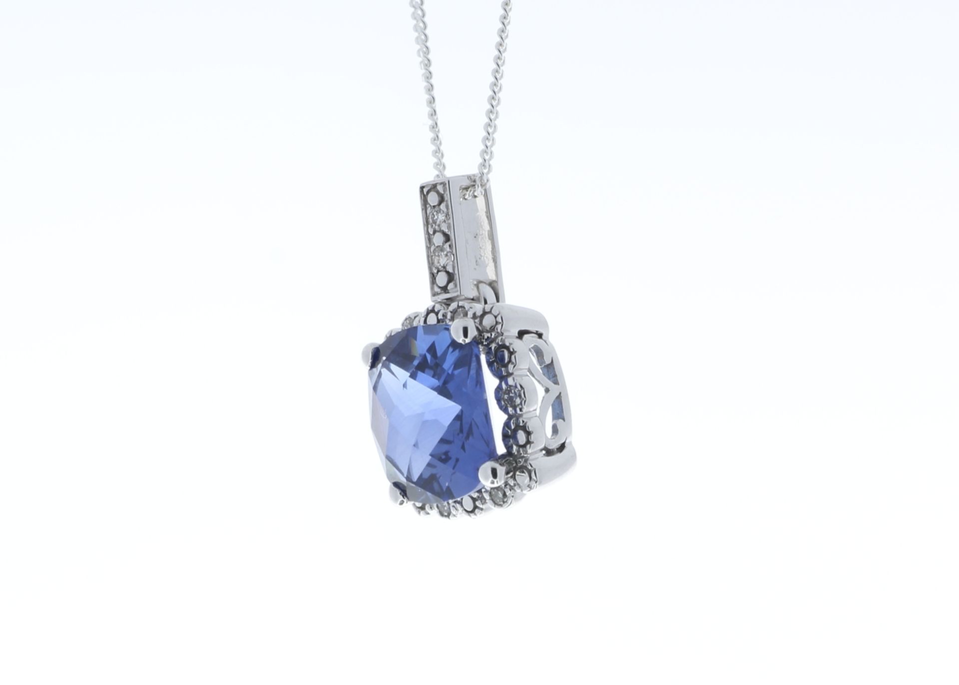 9ct White Gold Created Ceylon Sapphire Diamond Pendant 0.05 Carats - Valued by GIE £1,595.00 - A - Image 4 of 5