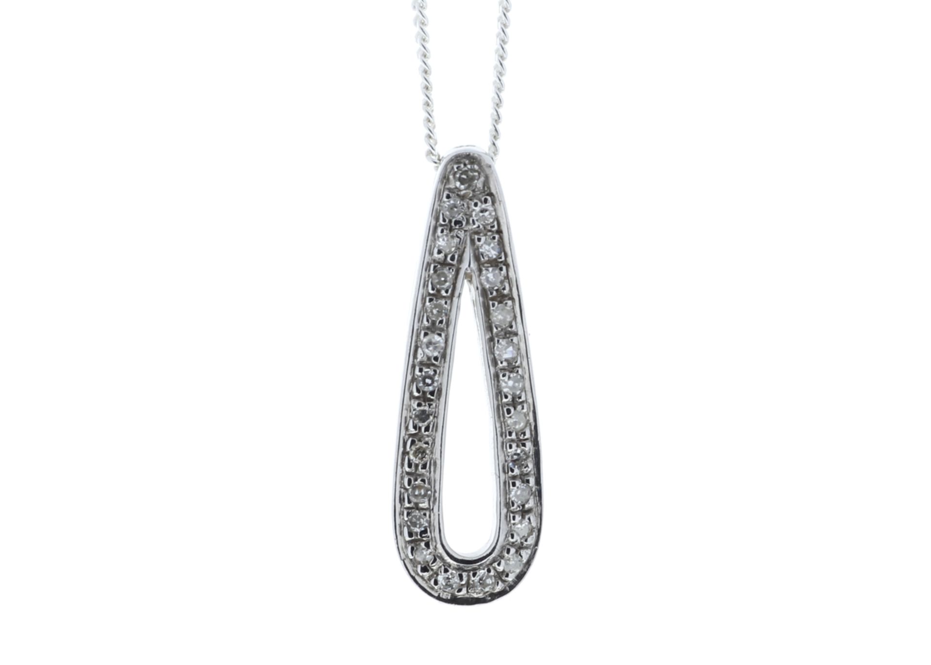 9ct White Gold Fancy Cluster Teardrop Shape Diamond Pendant 0.12 Carats - Valued by GIE £1,820.