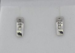 9ct White Gold Three Stone Diamond Earring 0.10 Carats - Valued by GIE £1,420.00 - 9ct White Gold