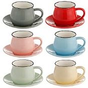 RRP £21.98 Porcelain Espresso Cups with Saucers - 108 ml/3.65 oz - Set of 6