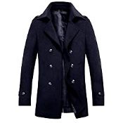 RRP £69.98 iCKER Men's Wool Coat Short Trench Coat Pea Coat Casual