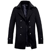 RRP £71.99 iCKER Men's Wool Coat Short Trench Coat Pea Coat Casual