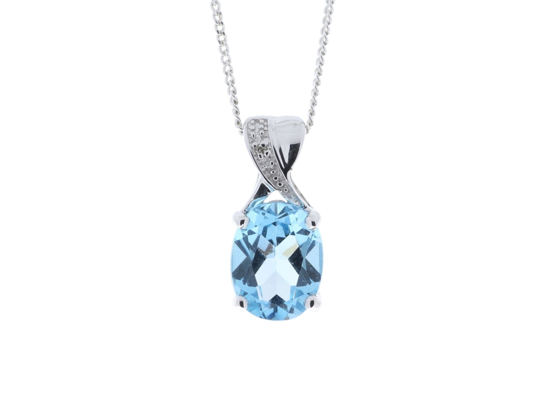 9ct White Gold Diamond And Blue Topaz Pendant 0.01 Carats - Valued by GIE £380.00 - 9ct White Gold