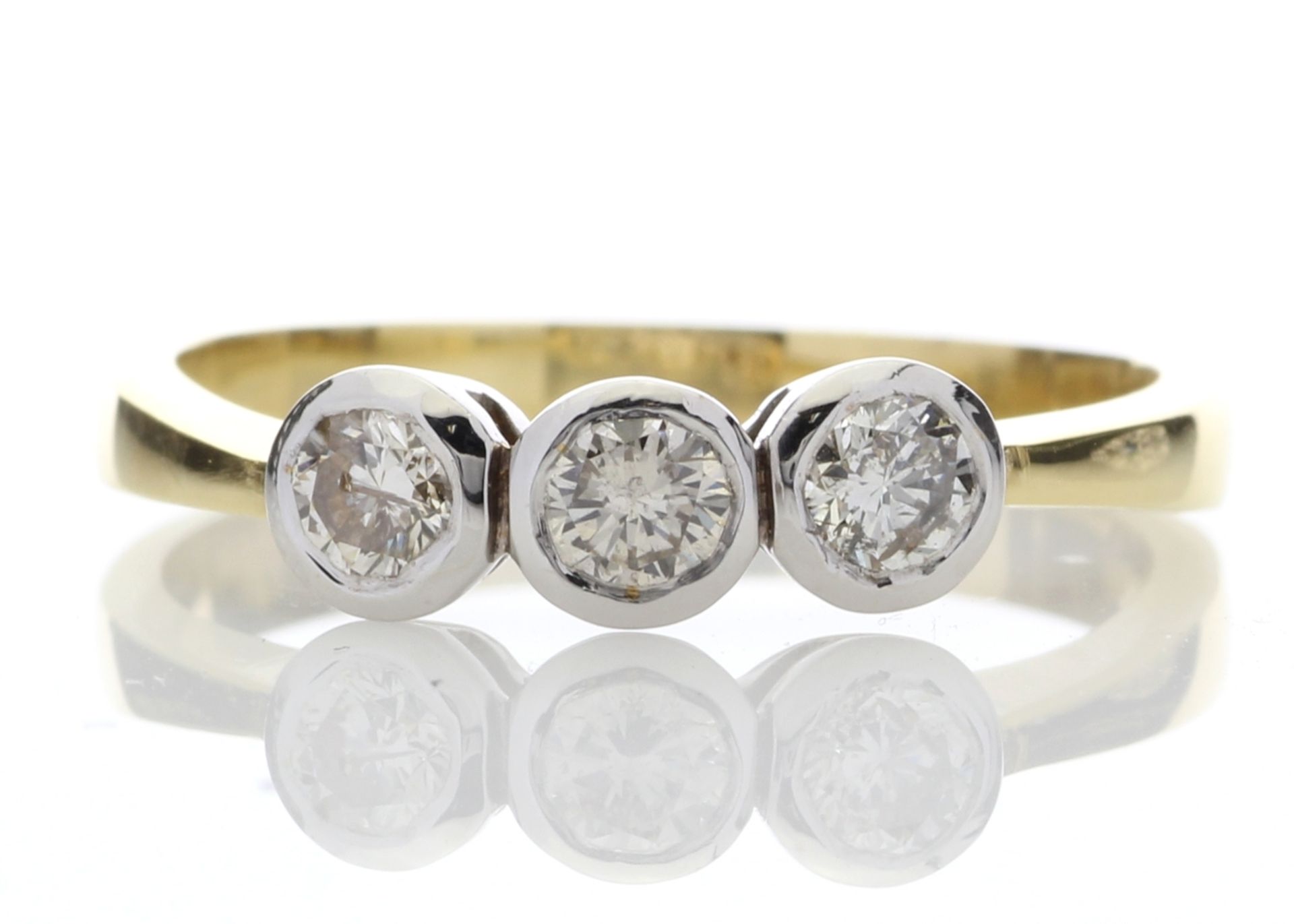 18ct Three Stone Rubover Set Diamond Ring 0.75 Carats - Valued by AGI £2,283.00 - Three beautiful