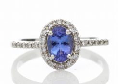 18ct White Gold Diamond And Tanzanite Halo Setting Ring 0.15 Carats - Valued by GIE £4,850.00 - A