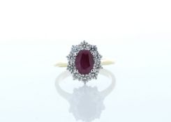 18ct Yellow Gold Oval Cluster Claw Set Diamond And Ruby Ring (R1.64) 1.00 Carats - Valued by AGI £