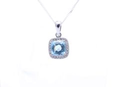 9ct White Gold Blue Topaz And Diamond Pendant 0.12 Carats - Valued by GIE £1,520.00 - 9ct White Gold