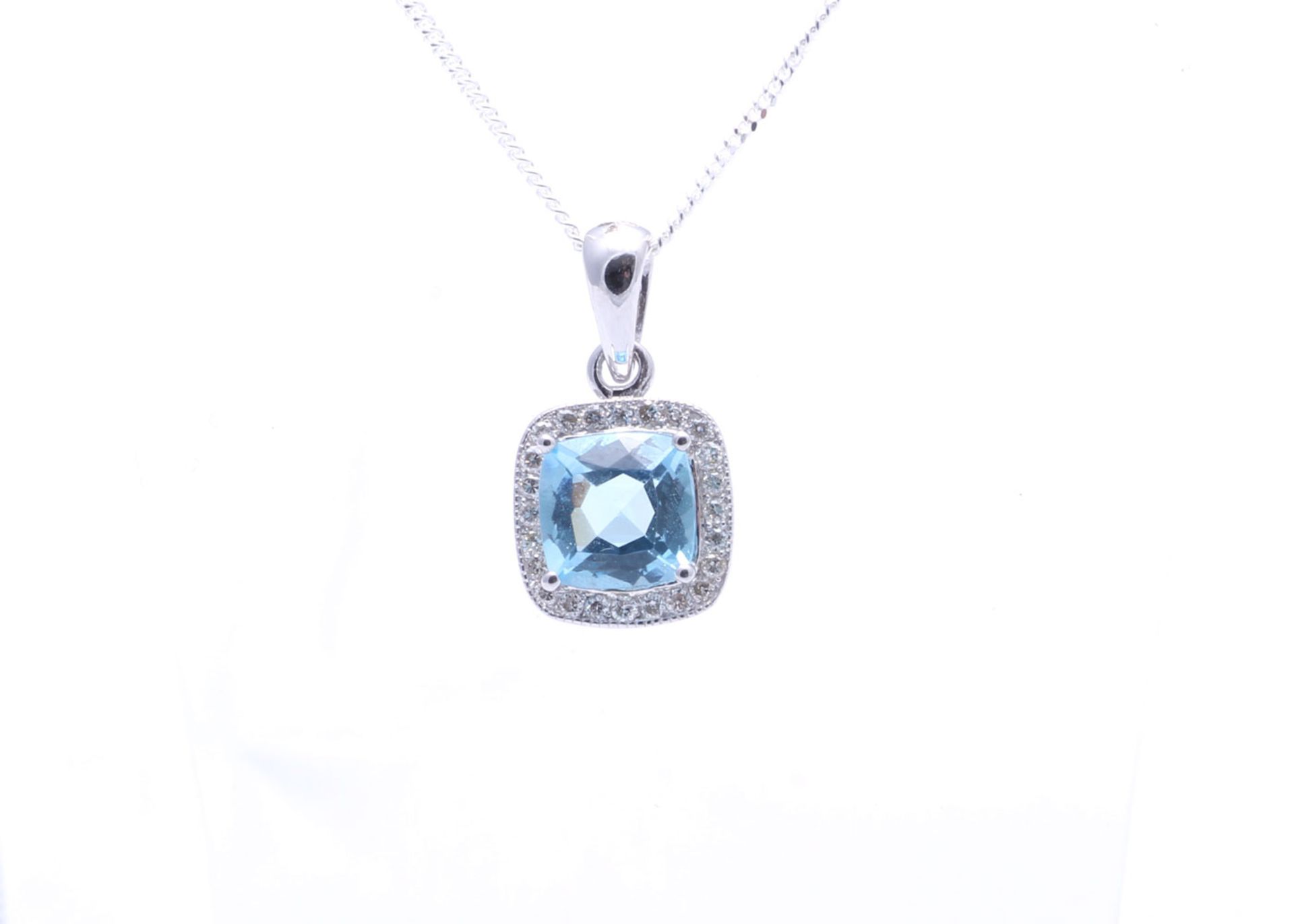 9ct White Gold Blue Topaz And Diamond Pendant 0.12 Carats - Valued by GIE £1,520.00 - 9ct White Gold