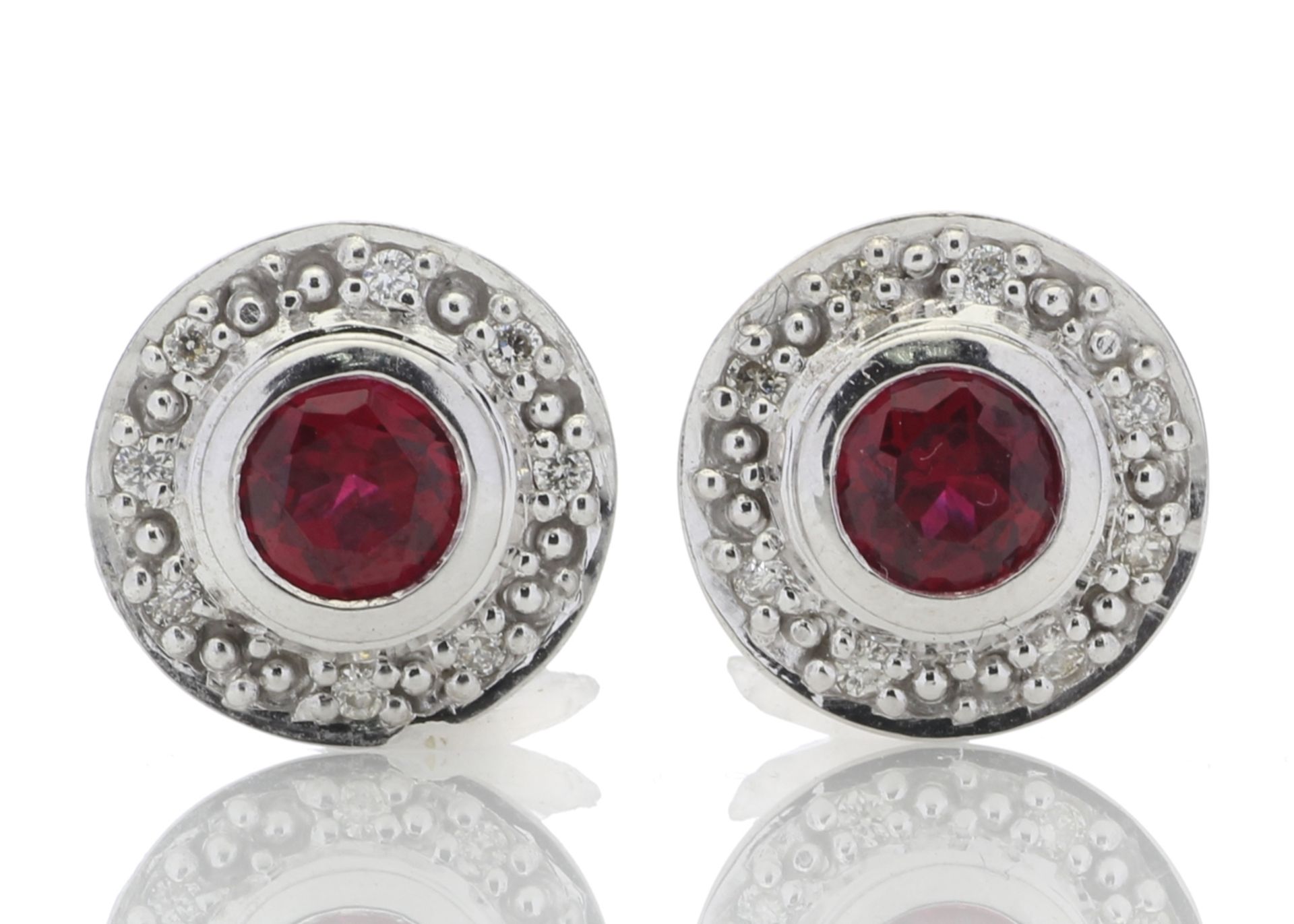 9ct White Gold Created Ruby Diamond Earring 0.16 Carats - Valued by GIE £2,745.00 - 9ct White Gold