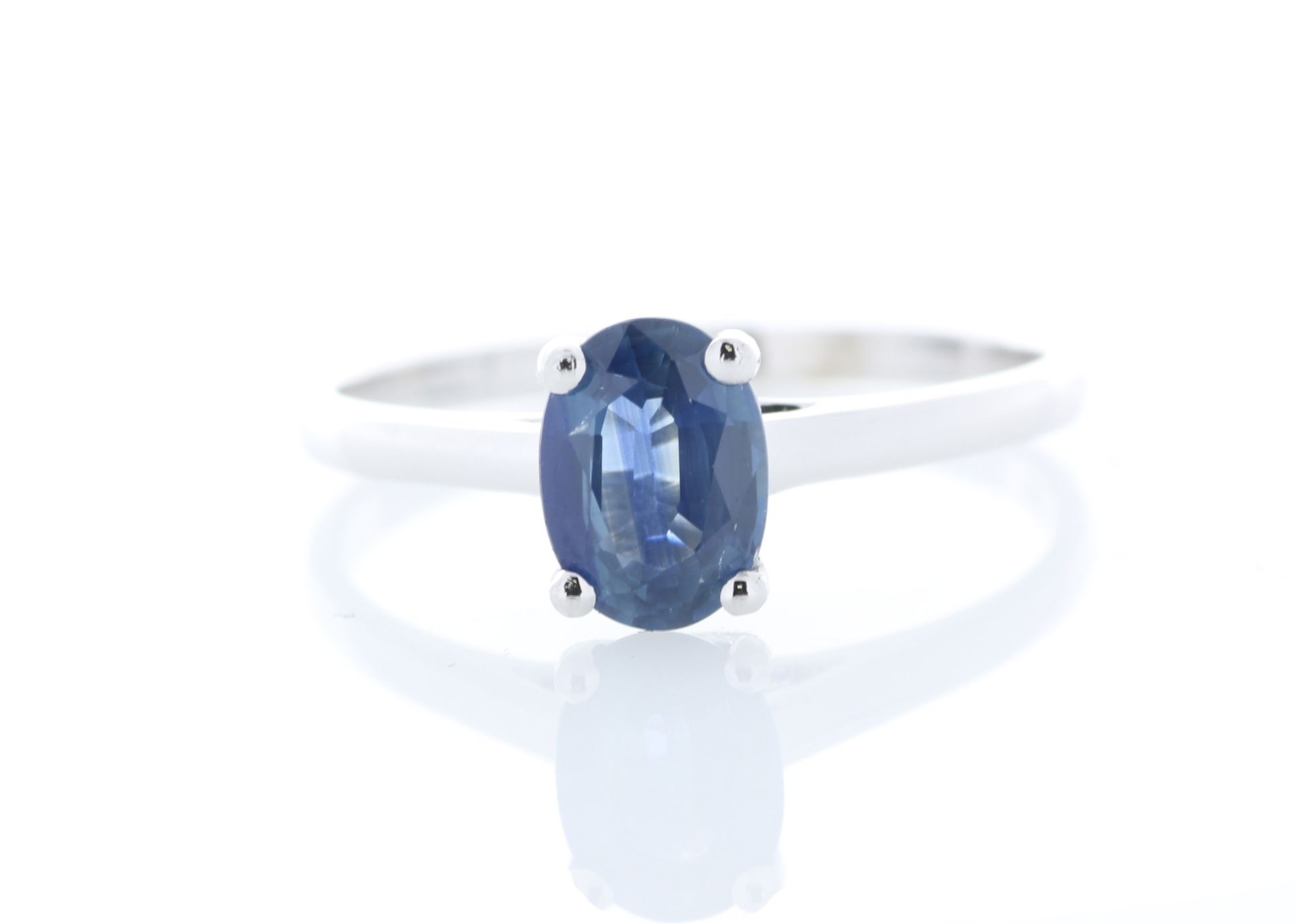 9ct White Gold Single Stone Oval Cut Sapphire Ring 1.08 Carats - Valued by AGI £865.00 - 9ct White