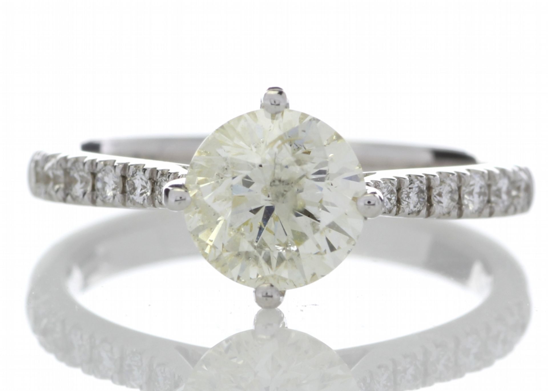 18ct White Gold Solitaire Diamond Ring With Stone Set Shoulders (1.19) 1.34 Carats - Valued by