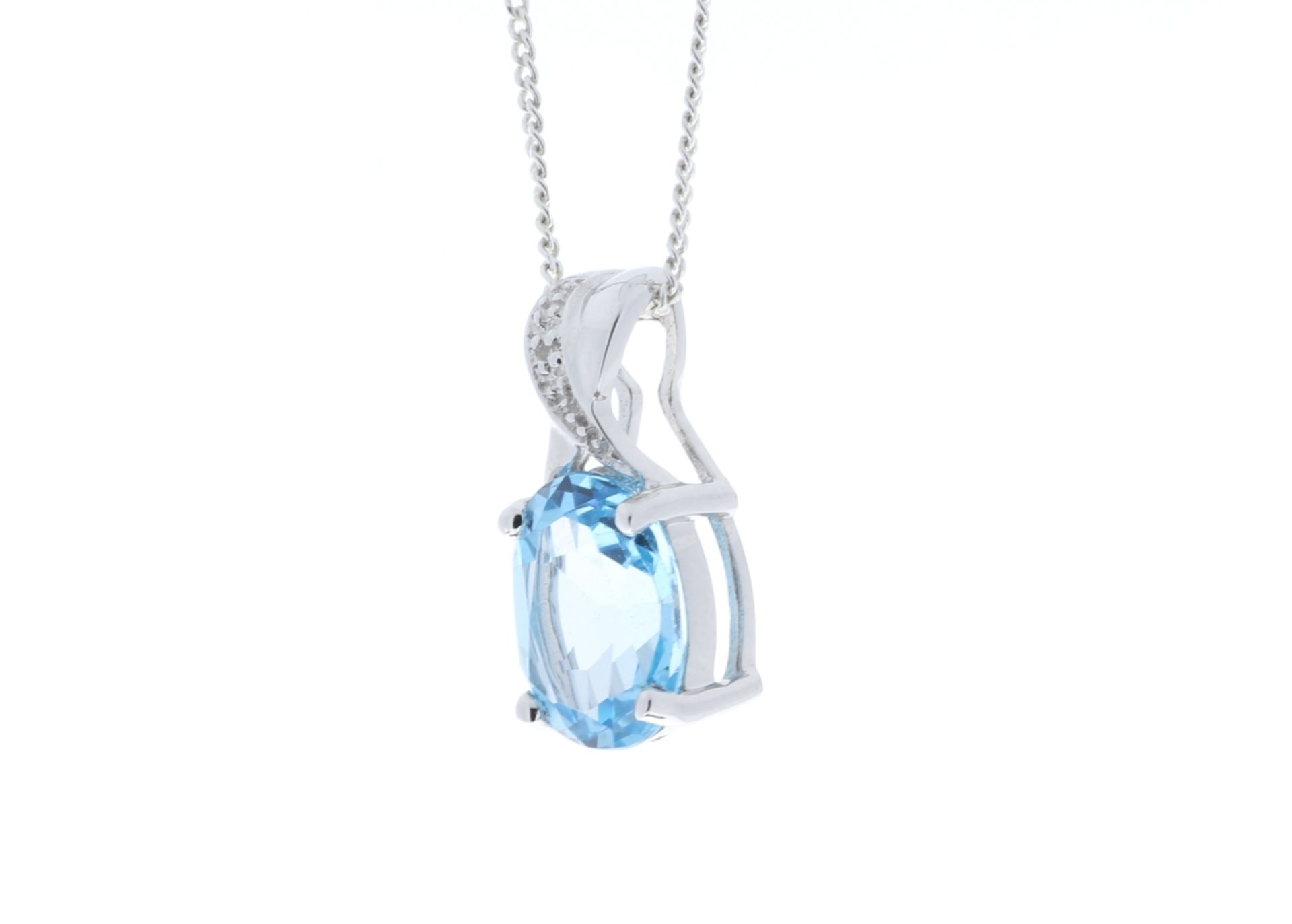 9ct White Gold Diamond And Blue Topaz Pendant 0.01 Carats - Valued by GIE £380.00 - 9ct White Gold - Image 4 of 6