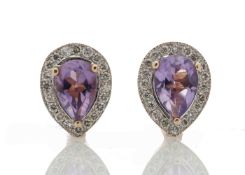 9ct Rose Gold Amethyst Diamond Earring 0.20 Carats - Valued by GIE £2,345.00 - 9ct Rose Gold