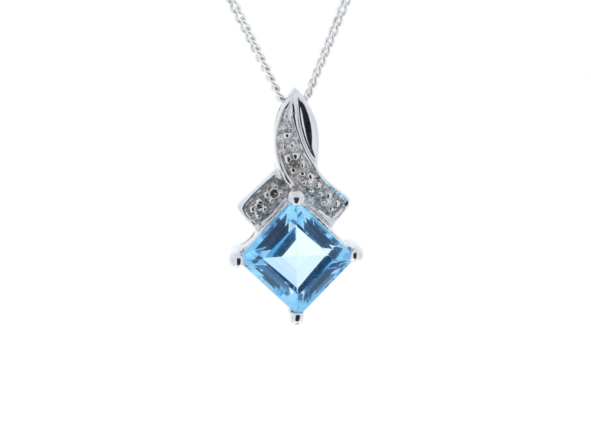 9ct White Gold Diamond And Blue Topaz Pendant 0.02 Carats - Valued by GIE £460.00 - 9ct White Gold