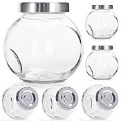 RRP £21.13 Belle Vous Round Clear Glass Storage Jars with Lids (6 Pack)