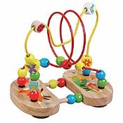 RRP £14.50 Childrens Wooden Toy Bead Maze, High Chair Suction Toy, Fox Design by jumini