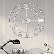 RRP £44.98 Large Wall Clock Round Metal Silent Non-ticking Battery