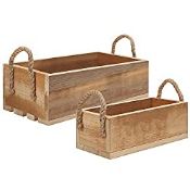 RRP £28.14 Belle Vous Wooden Storage Crates with Rope Handles (2 Pack)