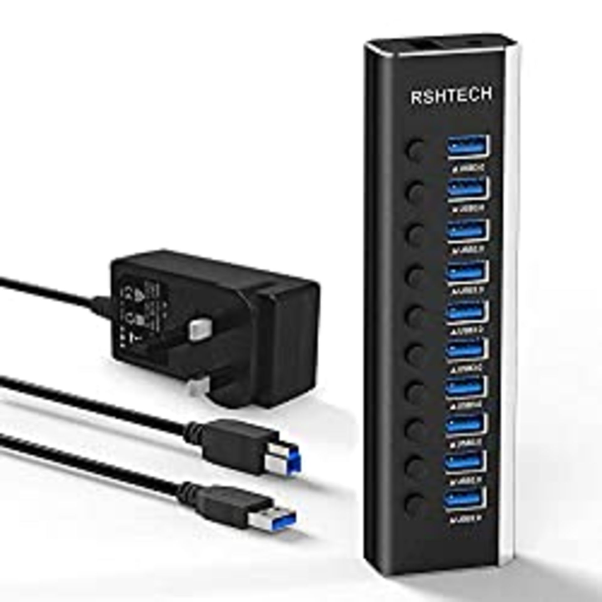 RRP £39.98 Powered USB 3.0 Hub RSHTECH Aluminum 10 Port USB 3.0 Data Hub with 12V/3A