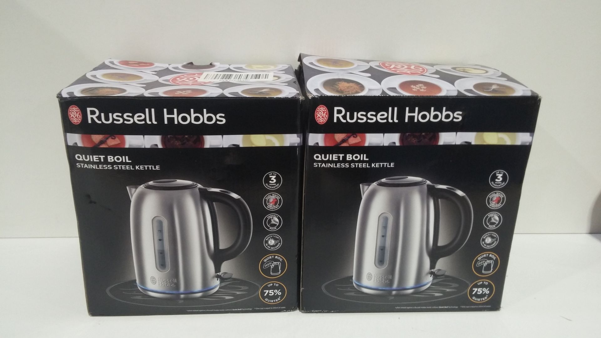 RRP £50 Boxed Russell Hobbs Quiet Boil Kettles x 2