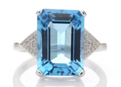 9ct White Gold Diamond And Blue Topaz Ring 0.01 Carats - Valued by GIE £1,620.00 - This stunning