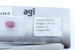 Loose Oval Ruby 3.74 Carats - Valued by AGI £9,350.00 - Loose Oval Ruby 3.74 Colour-Red, Clarity-I