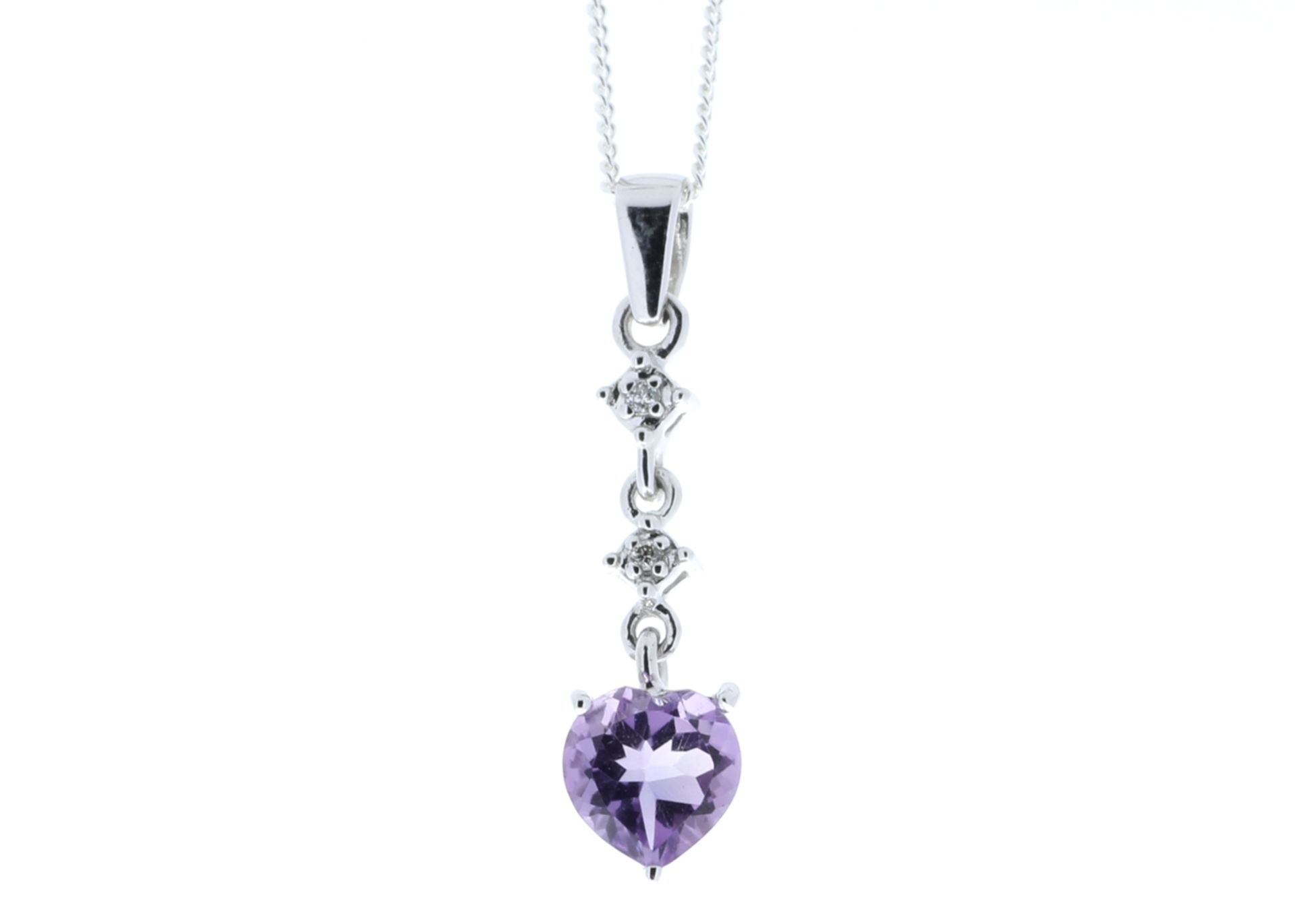 9ct White Gold Amethyst Heart Shape Diamond Pendant 0.01 Carats - Valued by GIE £420.00 - This