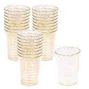 RRP £3.43 Matana - 50 Premium Multi-Use Plastic Tumbler Cups with Gold Glitter - 300ml