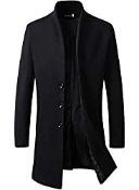 RRP £47.99 Benibos Men's Trench Coat Winter Long Jacket Button Closer Overcoat (168 Black