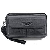 RRP £21.89 Leather Clutch Bag Wrist Purse for Men Women Travel