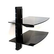 RRP £17.99 Tempered Black Glass Floating Shelf | 2 Tier | Wall Mounted Shelving | Routers
