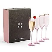 RRP £23.74 BTFY Pink Champagne Flutes Set of 4 - Lightweight