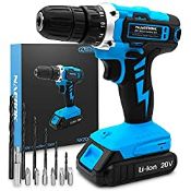 RRP £26.99 Naerok 13Pc Cordless Drill Driver 20V-Max Li-Ion Battery 1 Hour Fast Charge