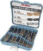 RRP £29.99 Hi-Spec 130 Piece Multi Drill Bit Set. HSS Titanium