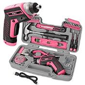 RRP £36.98 Hi-Spec 35 Piece Pink Home DIY Tool Kit with USB Rechargeable