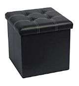 RRP £23.99 Bonlife Black Faux Leather Folding Ottoman Storage Box with Lids