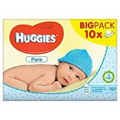 RRP £15.79 Huggies Pure Baby Wipes 10 x 56 per Pack