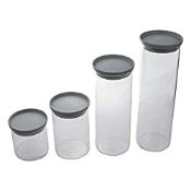 RRP £9.98 Set of 4 Glass Storage Jars with Plastic Lids | Airtight