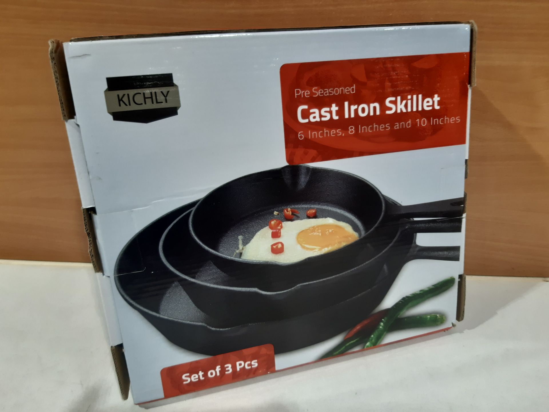 RRP £19.49 KICHLY 3 Pcs Cast Iron Cookware Set 10 Inch - 25.4cm - Image 2 of 2