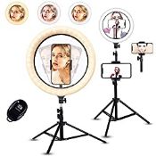 RRP £35.99 10.1-inch Selfie Ring Light with Tripod Stand &2 Phone Holders