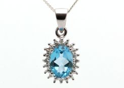 9ct White Gold Diamond And Blue Topaz Pendant 0.01 Carats - Valued by GIE £441.00 - A gorgeous