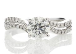 18ct White Gold Solitaire Diamond Ring With Two Rows Shoulder Set (1.09) 1.31 Carats - Valued by GIE