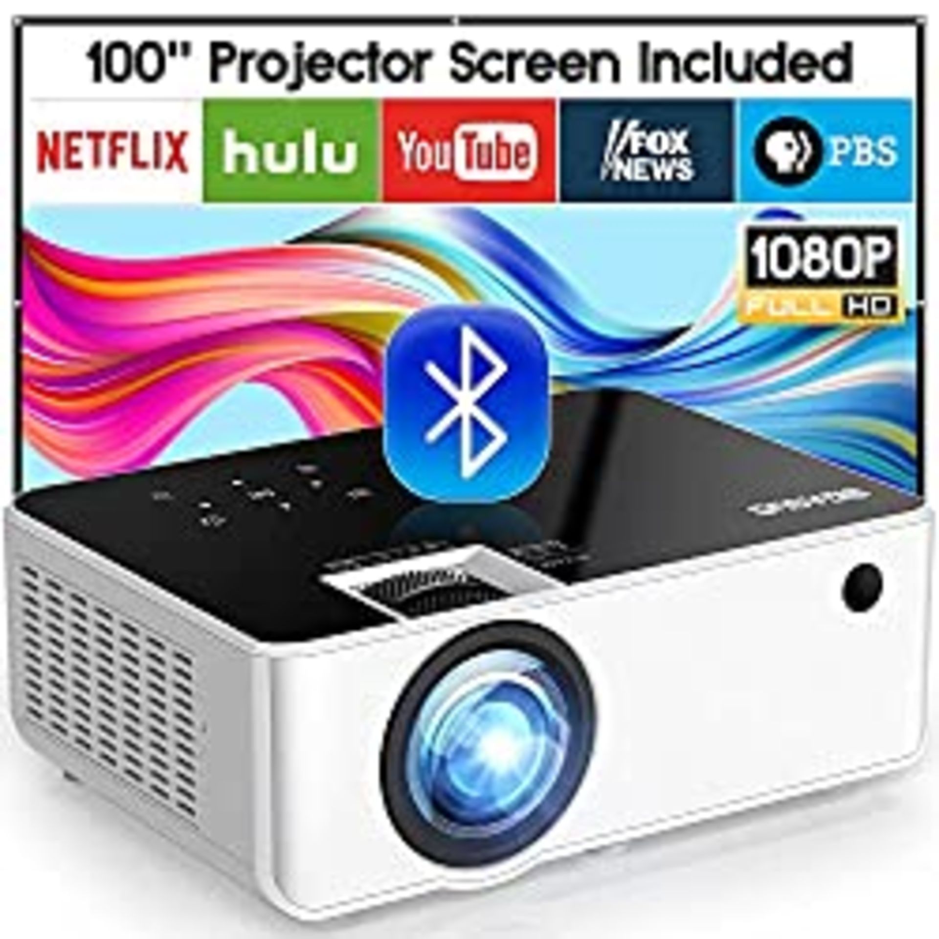 RRP £161.99 Native 1080P Bluetooth Projector with 100'' Screen