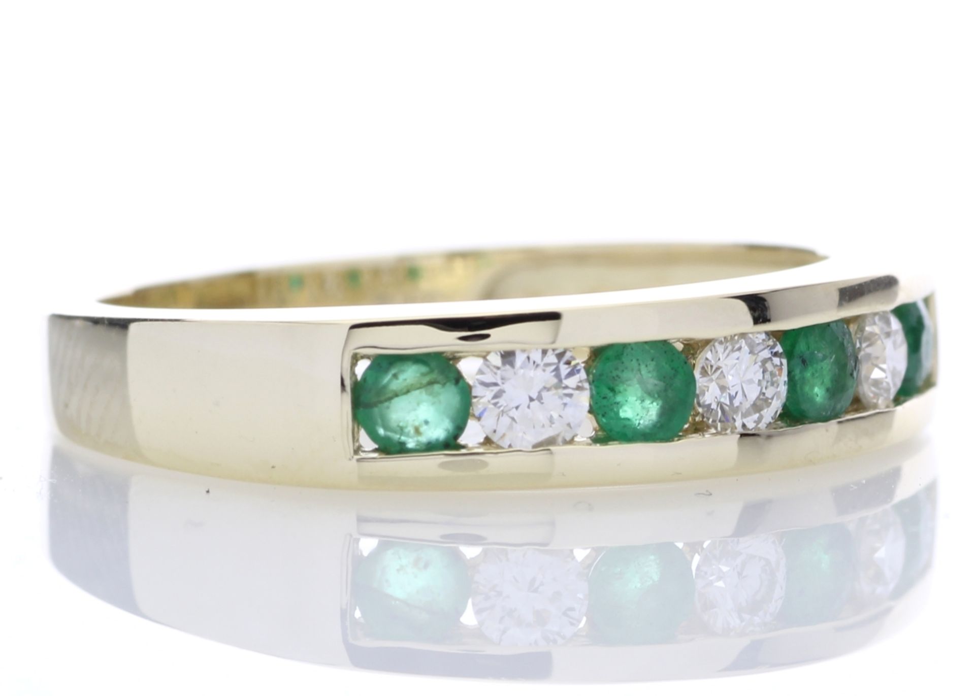 9ct Yellow Gold Channel Set Semi Eternity Diamond And Emerald Ring 0.25 Carats - Valued by GIE £2, - Image 4 of 5