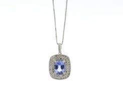 9ct White Gold Oval Tanzanite And Diamond Cluster Pendant 0.28 Carats - Valued by GIE £3,395.00 -